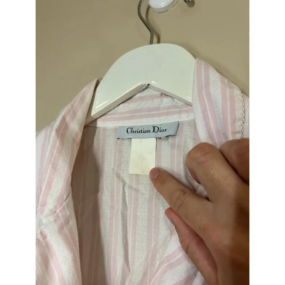 Vintage Christian Dior Women's LG Cotton Pink Striped Button Pajama Top